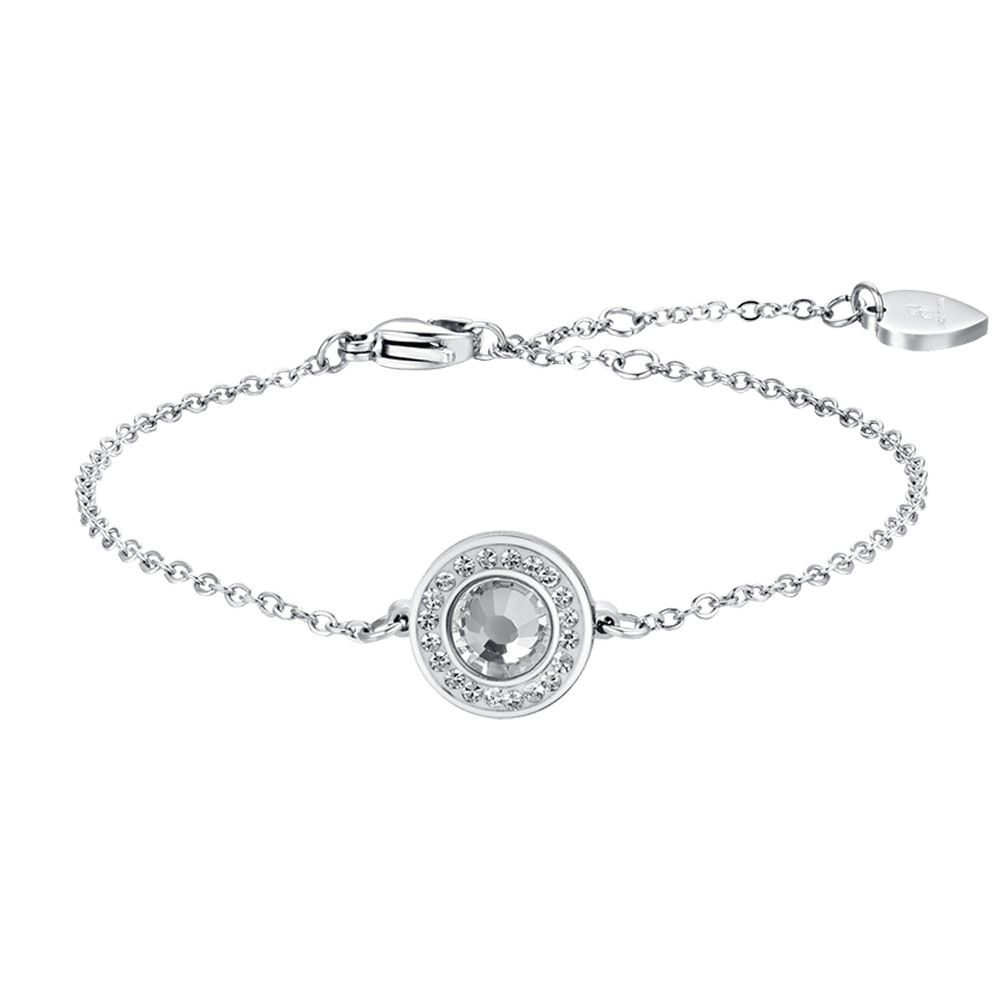 BRACCIALE DONNA IN ACCIAIO ELEMENTO CRISTALLO BIANCO E CRISTALLI BIANCHI