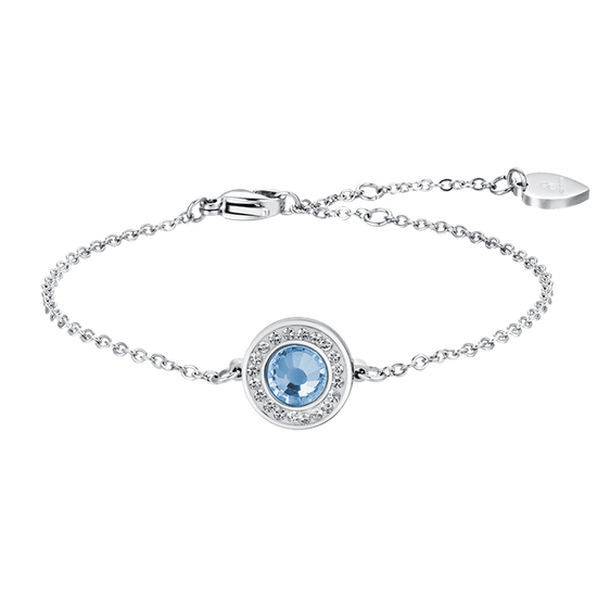 BRACCIALE DONNA IN ACCIAIO ELEMENTO CRISTALLO ACQUAMARINA E CRISTALLI BIANCHI