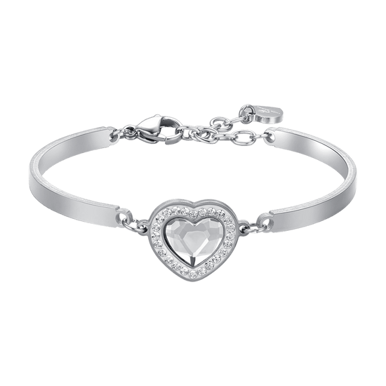 BRACCIALE DONNA IN ACCIAIO CUORE CRISTALLO BIANCO E CRISTALLI BIANCHI