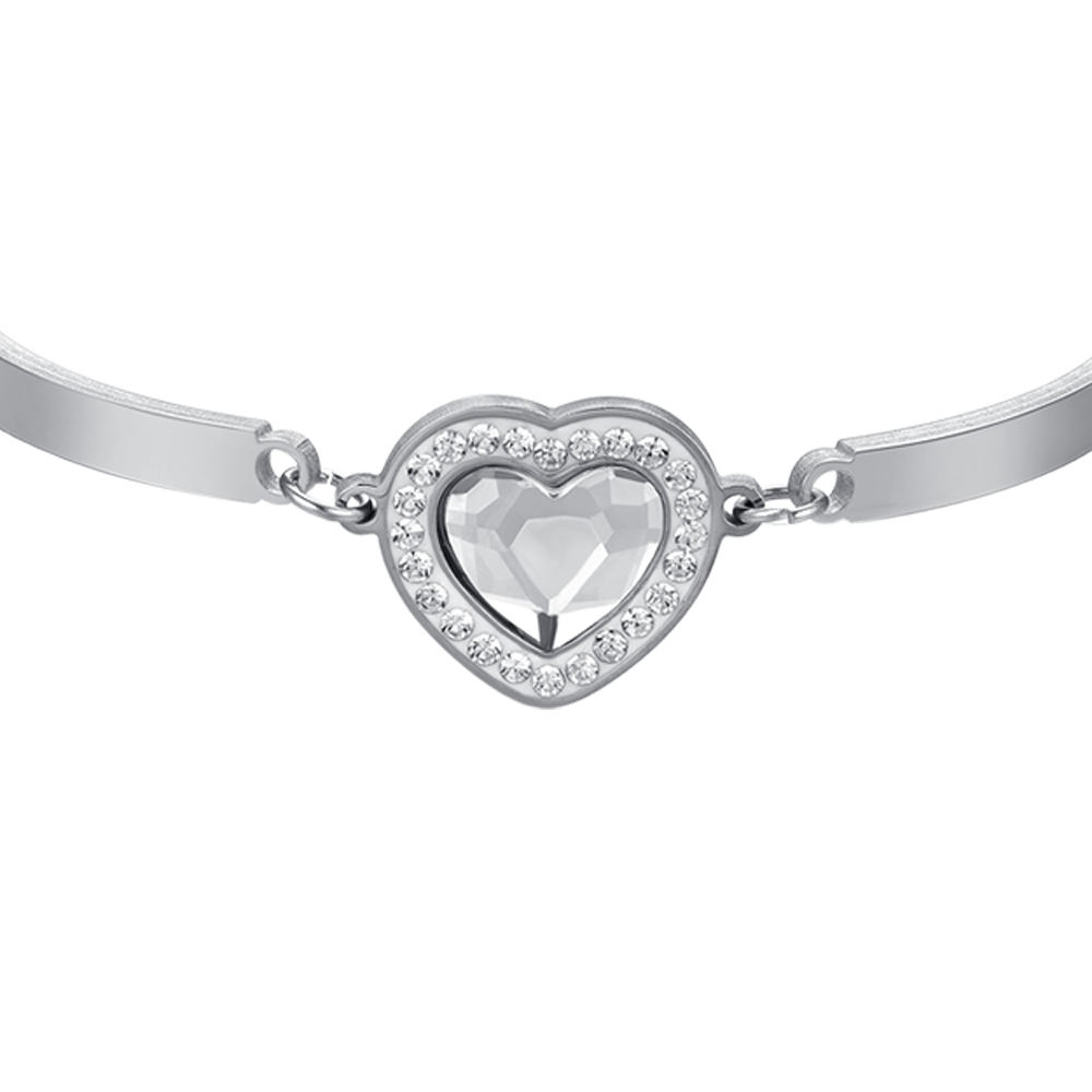 BRACCIALE DONNA IN ACCIAIO CUORE CRISTALLO BIANCO E CRISTALLI BIANCHI