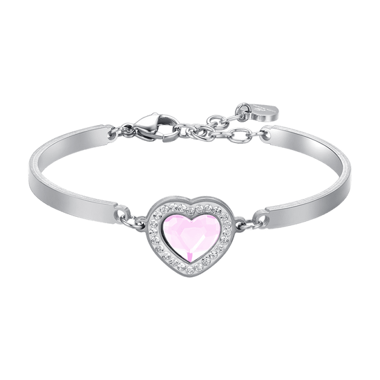 BRACCIALE DONNA IN ACCIAIO CUORE CRISTALLO ROSA E CRISTALLI BIANCHI