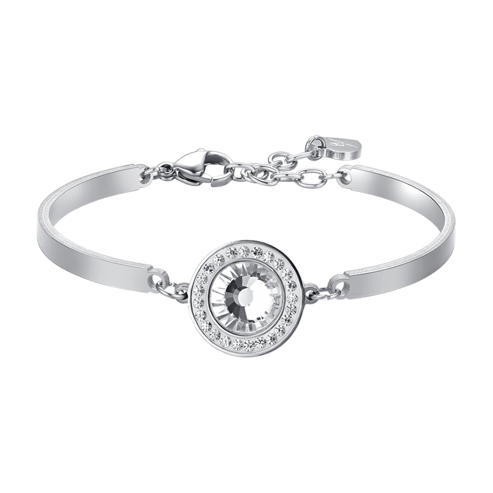 BRACCIALE DONNA IN ACCIAIO ELEMENTO CRISTALLO BIANCO E CRISTALLI BIANCHI