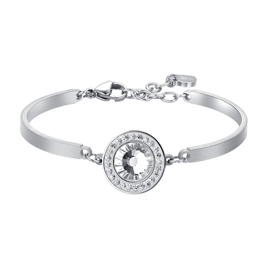 BRACCIALE DONNA IN ACCIAIO ELEMENTO CRISTALLO BIANCO E CRISTALLI BIANCHI