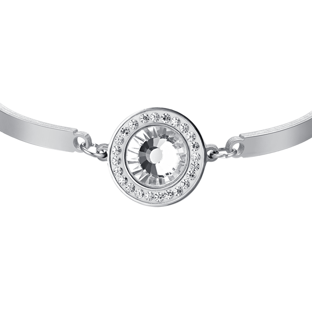 BRACCIALE DONNA IN ACCIAIO ELEMENTO CRISTALLO BIANCO E CRISTALLI BIANCHI