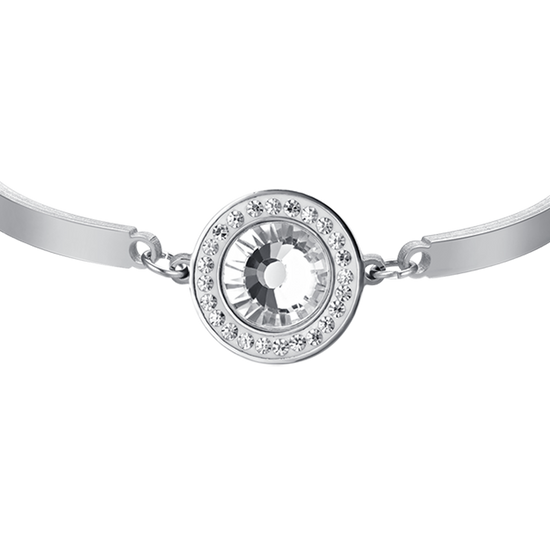 BRACCIALE DONNA IN ACCIAIO ELEMENTO CRISTALLO BIANCO E CRISTALLI BIANCHI