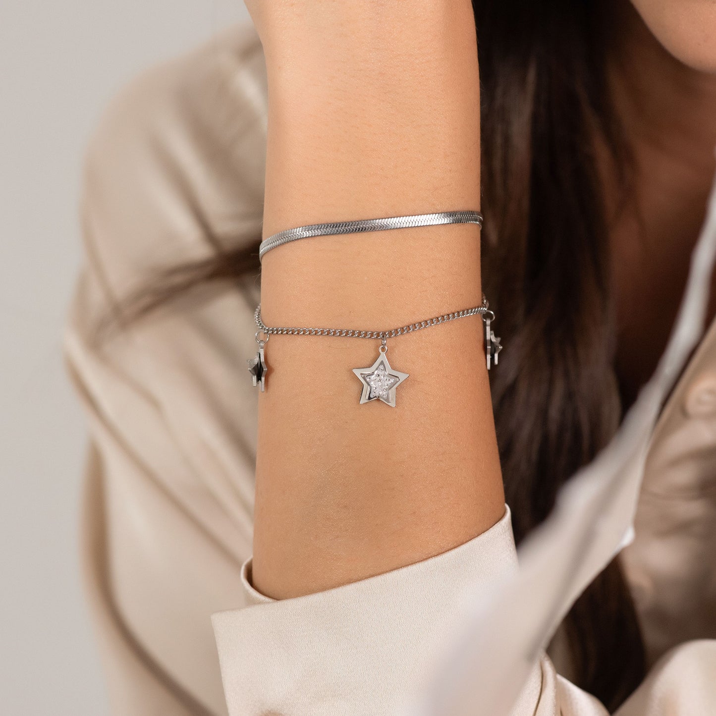 BRACCIALE DONNA IN ACCIAIO STELLE CON CRISTALLI BIANCHI