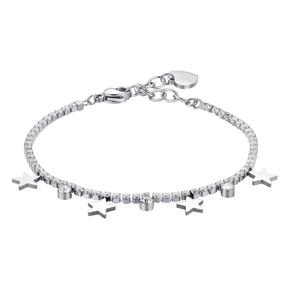 BRACCIALE TENNIS DONNA IN ACCIAIO CON CRISTALLI BIANCHI E STELLE