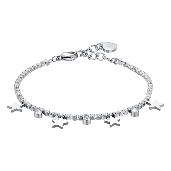 BRACCIALE TENNIS DONNA IN ACCIAIO CON CRISTALLI BIANCHI E STELLE