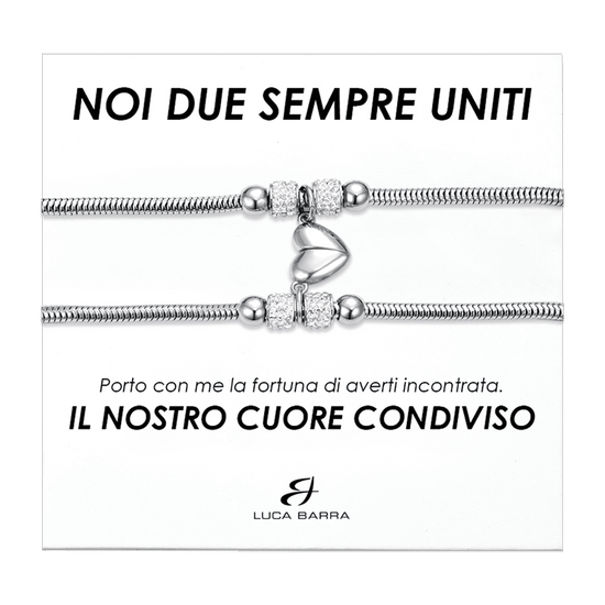 BRACCIALI DONNA IN ACCIAIO CON MEZZO CUORE CALAMITATO