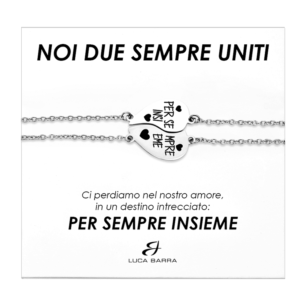 BRACCIALI COPPIA IN ACCIAIO MEZZO CUORE PER SEMPRE INSIEME