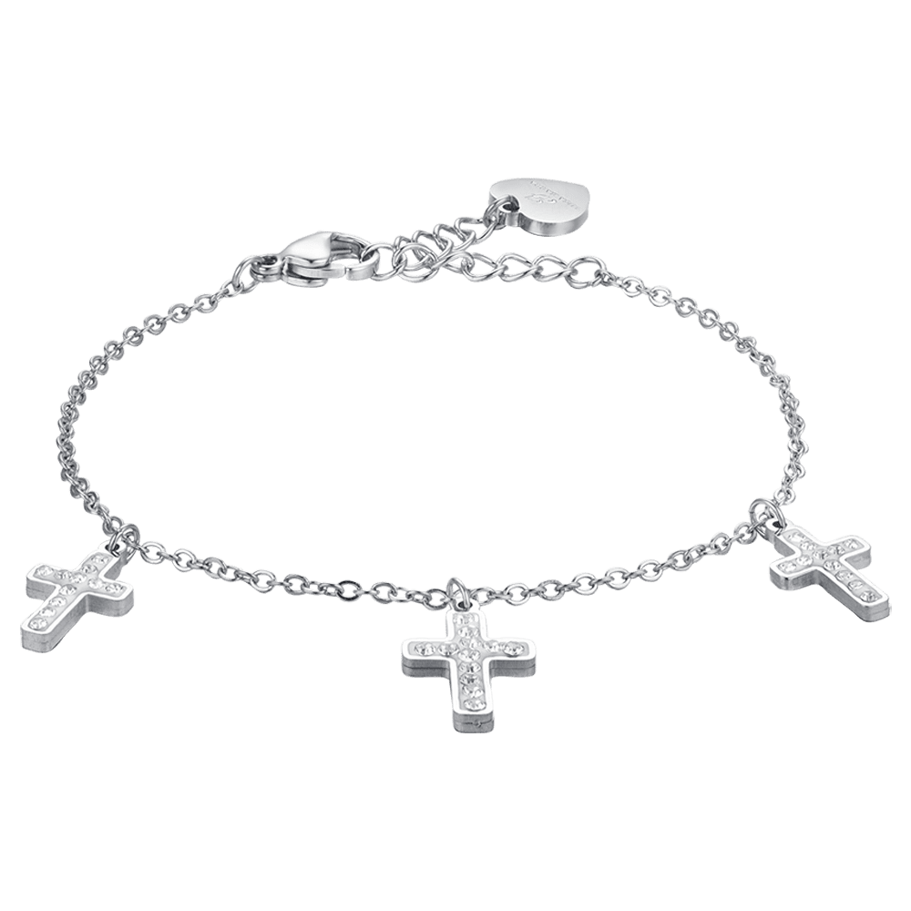 BRACCIALE DONNA IN ACCIAIO CROCI CON CRISTALLI BIANCHI