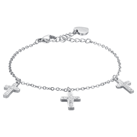 BRACCIALE DONNA IN ACCIAIO CROCI CON CRISTALLI BIANCHI