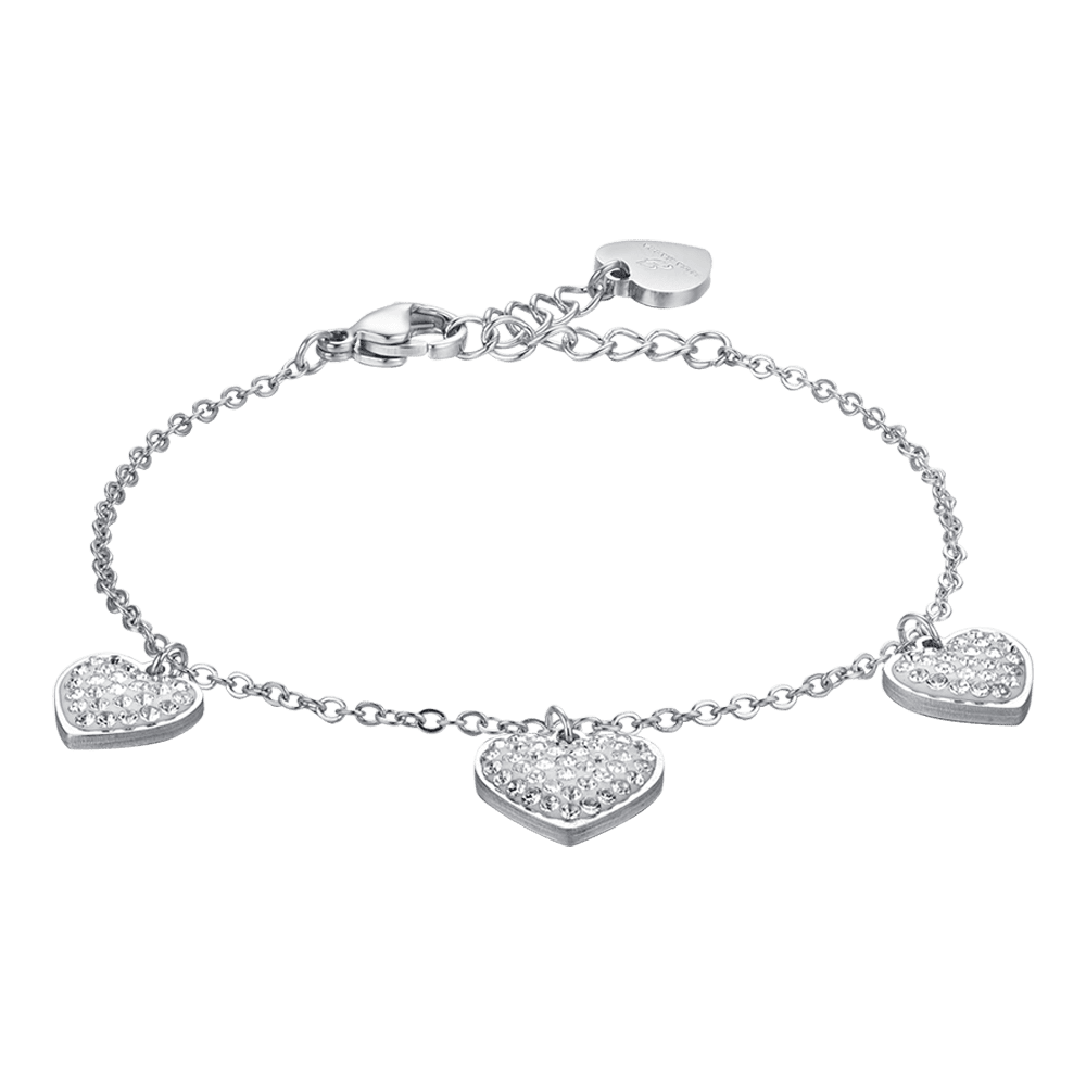 BRACCIALE DONNA IN ACCIAIO CUORI CON CRISTALLI BIANCHI