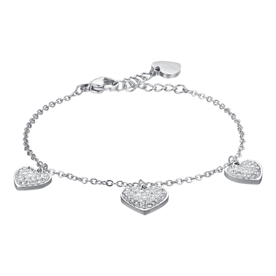 BRACCIALE DONNA IN ACCIAIO CUORI CON CRISTALLI BIANCHI