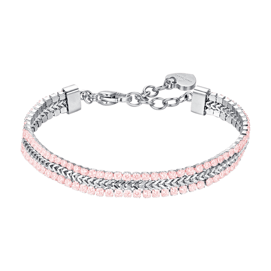 BRACCIALE TENNIS DONNA IN ACCIAIO CON CRISTALLI ROSA