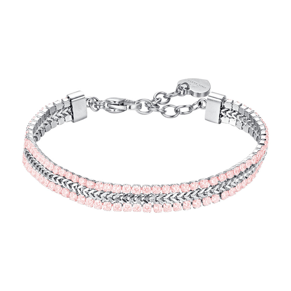 BRACCIALE TENNIS DONNA IN ACCIAIO CON CRISTALLI ROSA