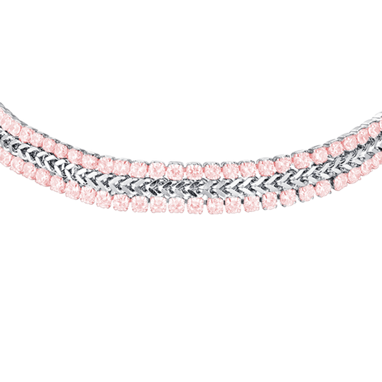 BRACCIALE TENNIS DONNA IN ACCIAIO CON CRISTALLI ROSA