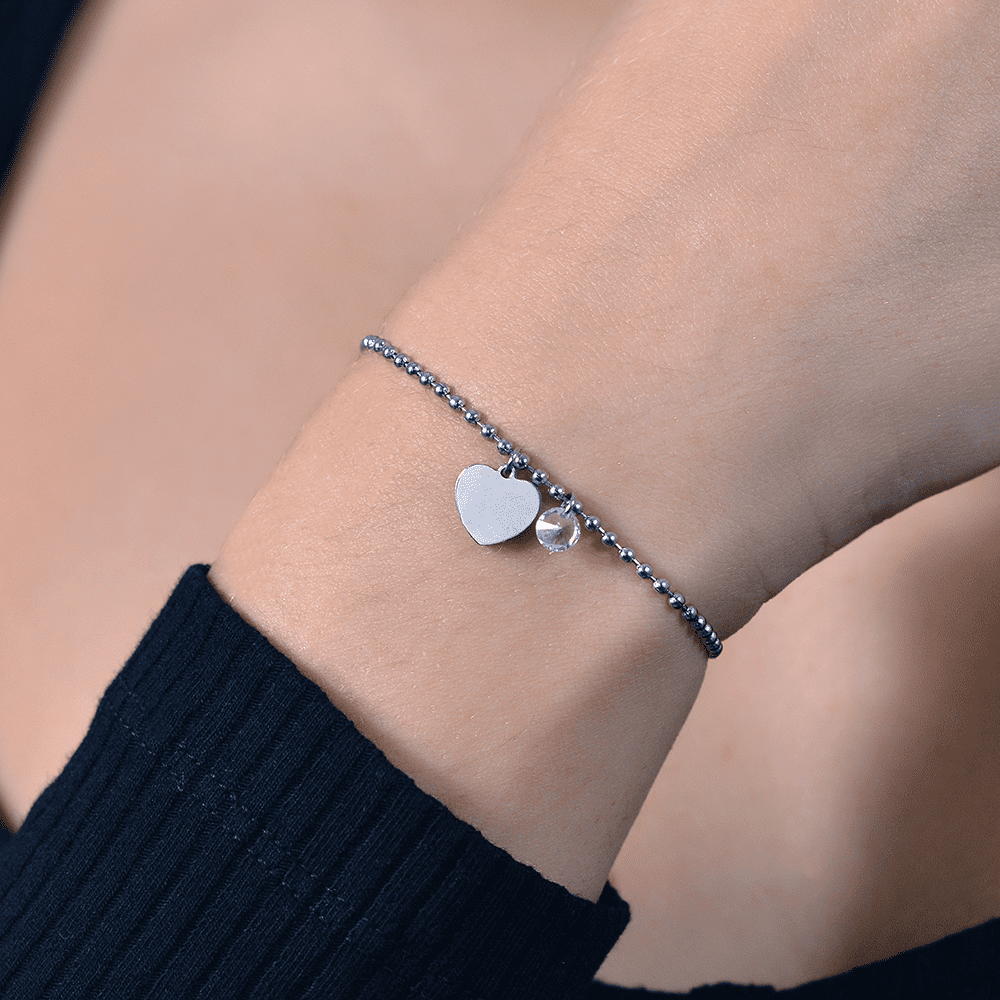 BRACCIALE DONNA IN ACCIAIO CON CUORE E ZIRCONE BIANCO