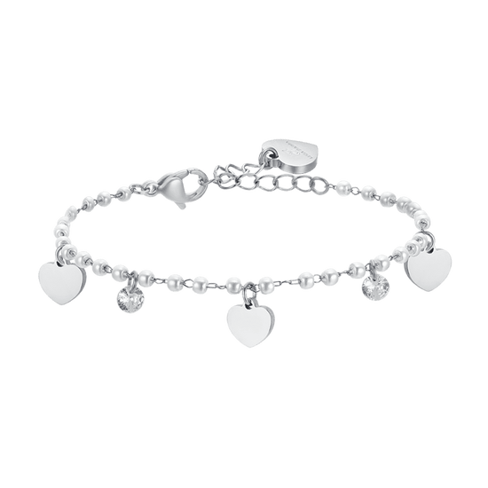 BRACCIALE DONNA IN ACCIAIO PERLE CON CUORI