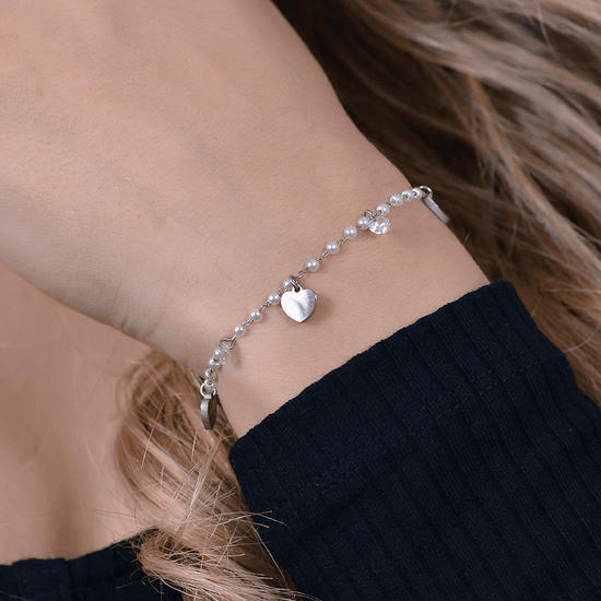 BRACCIALE DONNA IN ACCIAIO PERLE CON CUORI