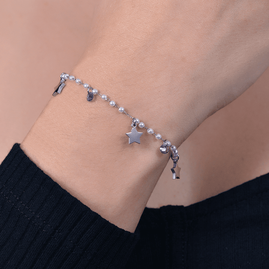 BRACCIALE DONNA IN ACCIAIO PERLE CON STELLE