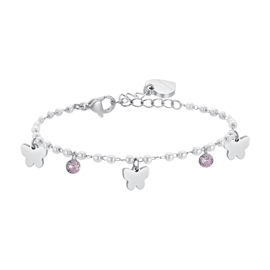 BRACCIALE DONNA IN ACCIAIO PERLE CON FARFALLE