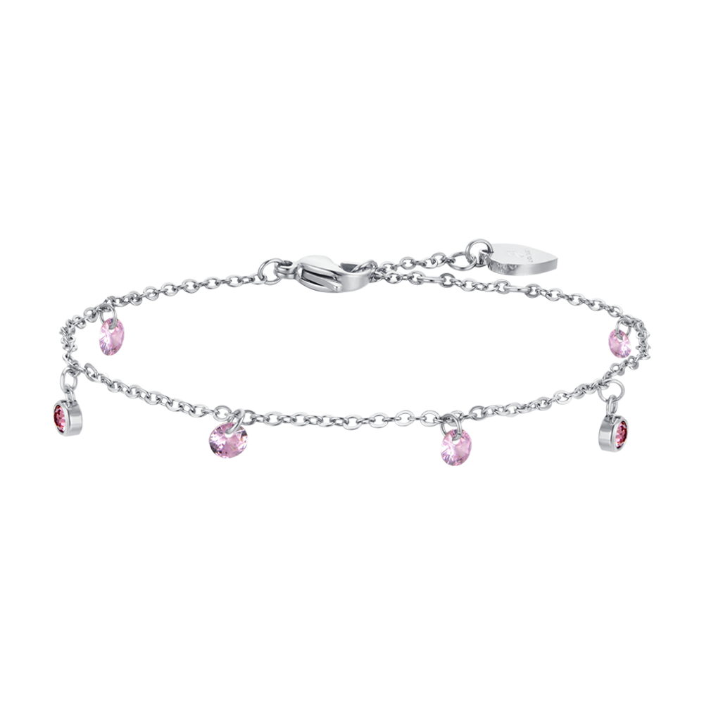 BRACCIALE DONNA IN ACCIAIO CRISTALLI ROSA