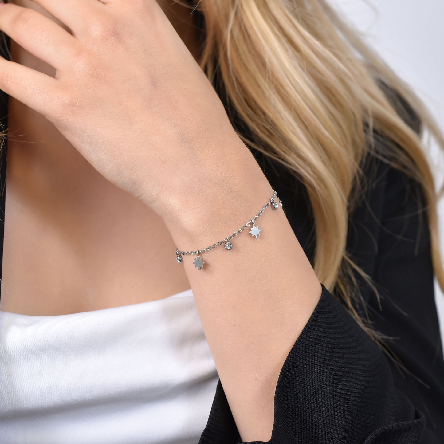 BRACCIALE DONNA IN ACCIAIO STELLA DI SISSI E CRISTALLI