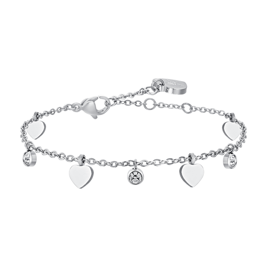 BRACCIALE DONNA IN ACCIAIO CUORI E CRISTALLI