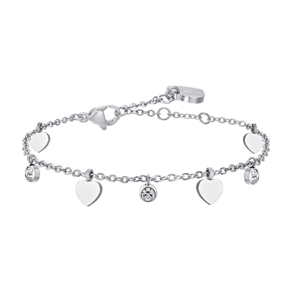 BRACCIALE DONNA IN ACCIAIO CUORI E CRISTALLI