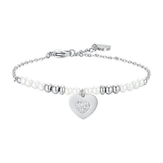 BRACCIALE DONNA IN ACCIAIO CON PERLE E CUORE