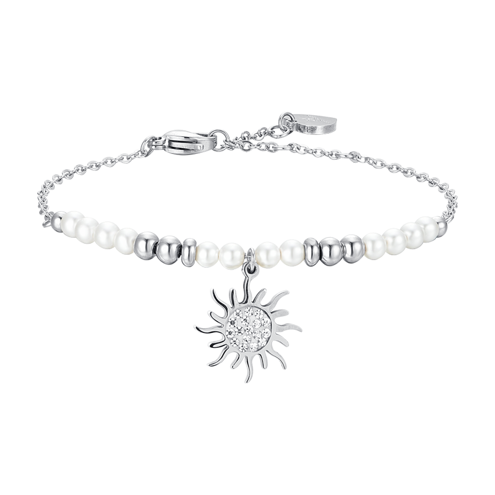 BRACCIALE DONNA IN ACCIAIO CON PERLE E SOLE