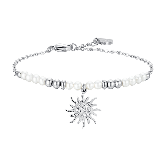 BRACCIALE DONNA IN ACCIAIO CON PERLE E SOLE