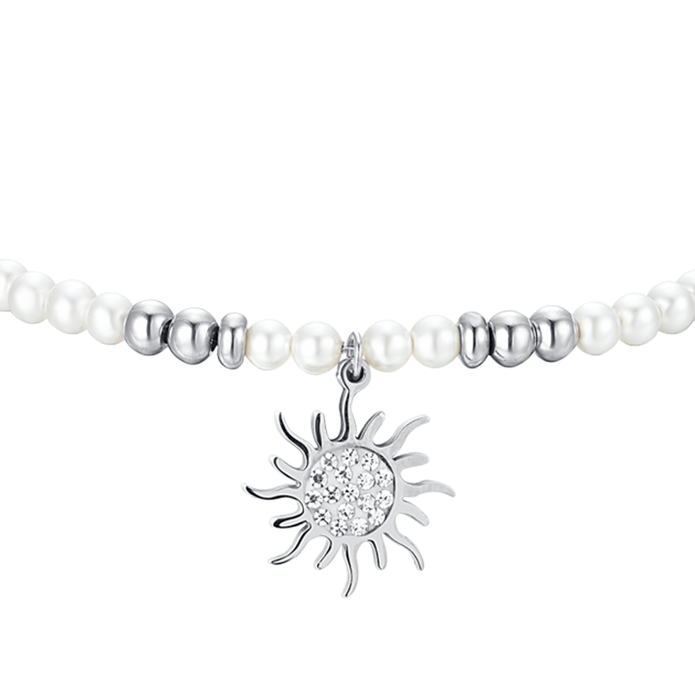 BRACCIALE DONNA IN ACCIAIO CON PERLE E SOLE