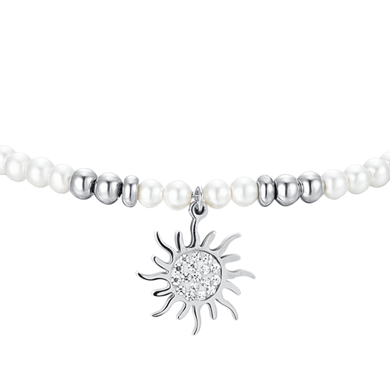 BRACCIALE DONNA IN ACCIAIO CON PERLE E SOLE