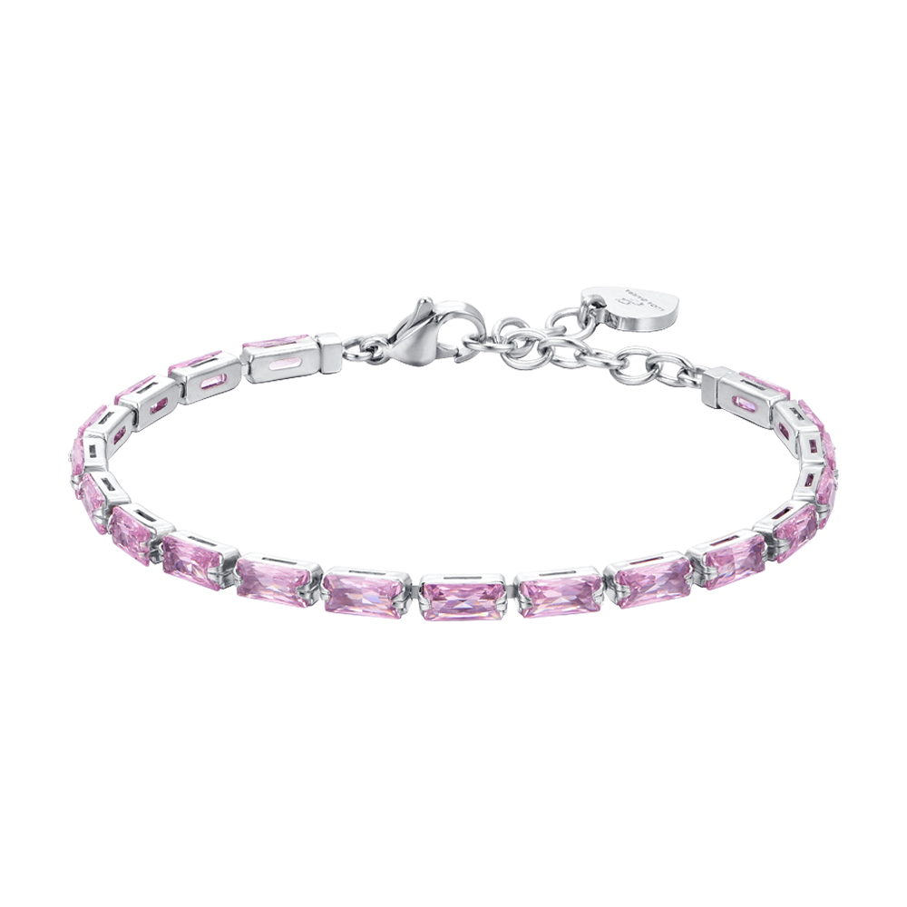 BRACCIALE TENNIS DONNA ZIRCONI BAGUETTE ROSA