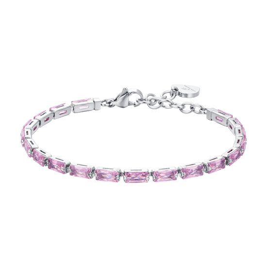 BRACCIALE TENNIS DONNA ZIRCONI BAGUETTE ROSA