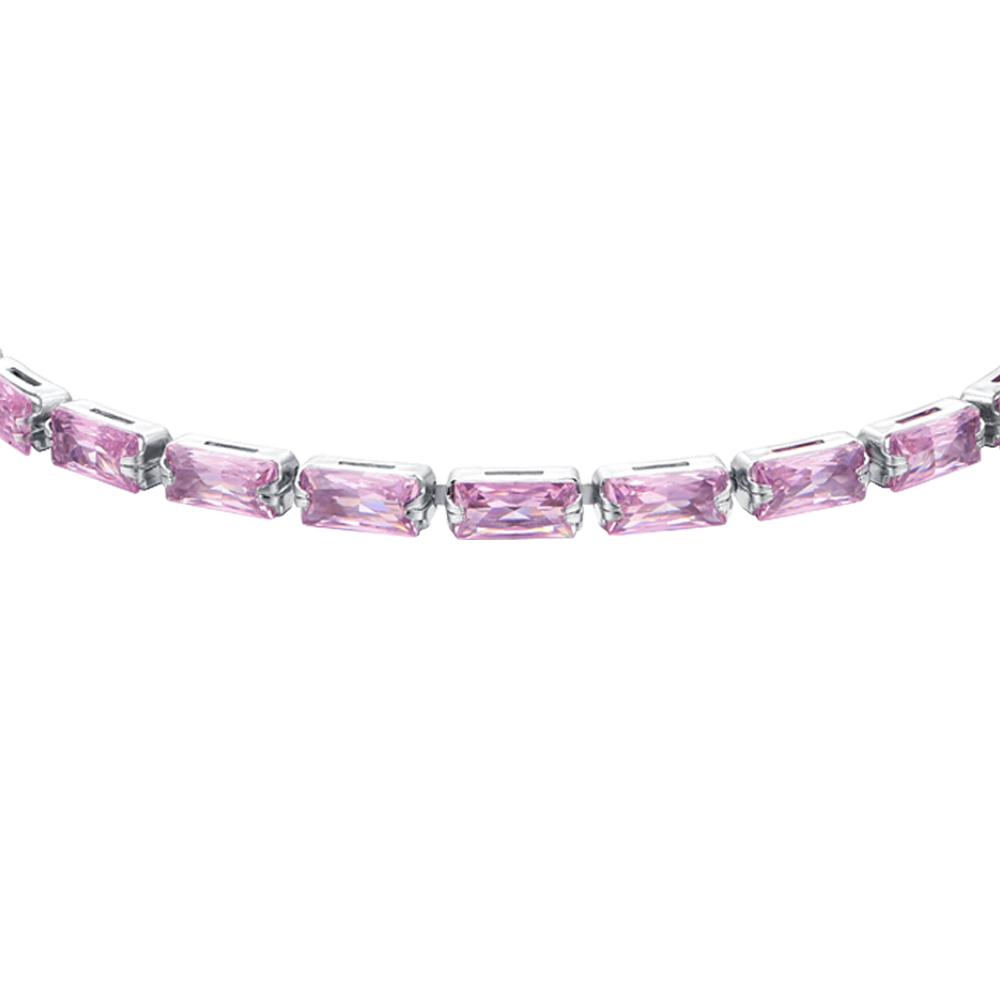 BRACCIALE TENNIS DONNA ZIRCONI BAGUETTE ROSA