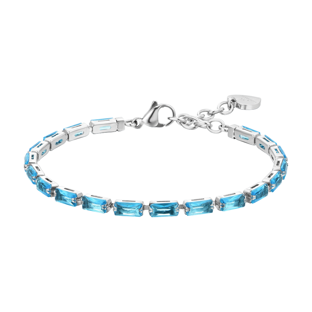 BRACCIALE TENNIS DONNA ZIRCONI BAGUETTE ACQUAMARINA