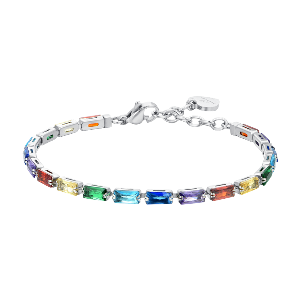 BRACCIALE TENNIS DONNA ZIRCONI BAGUETTE MULTICOLOR