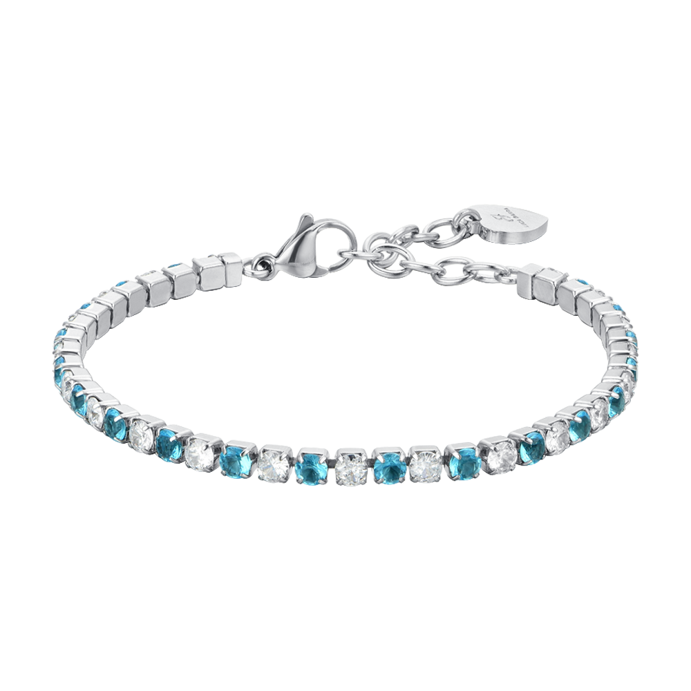 BRACCIALE TENNIS DONNA CRISTALLI AZZURRI E BIANCHI