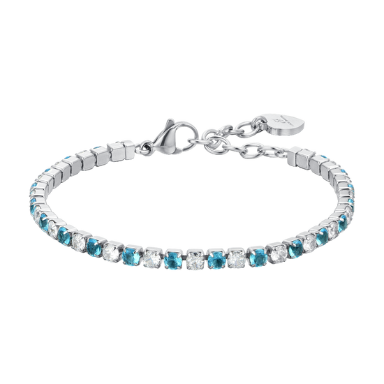 BRACCIALE TENNIS DONNA CRISTALLI AZZURRI E BIANCHI