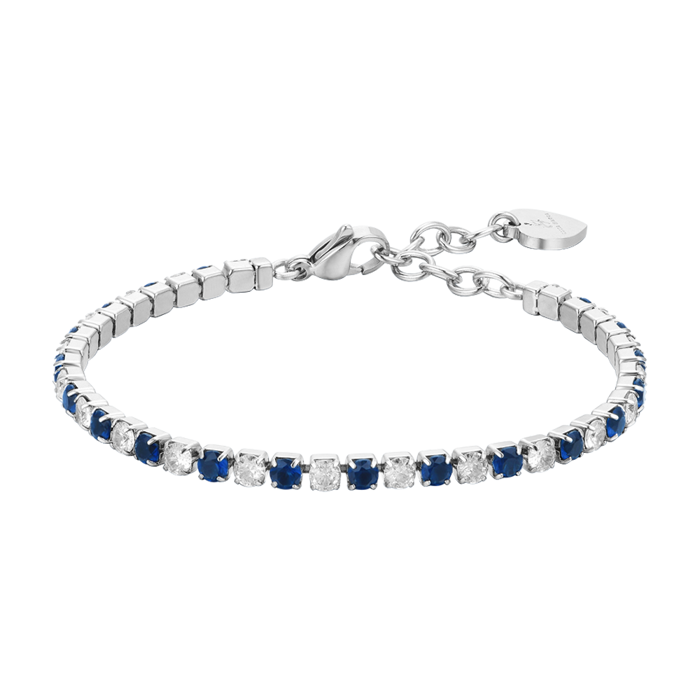 BRACCIALE TENNIS DONNA CRISTALLI BLU E BIANCHI