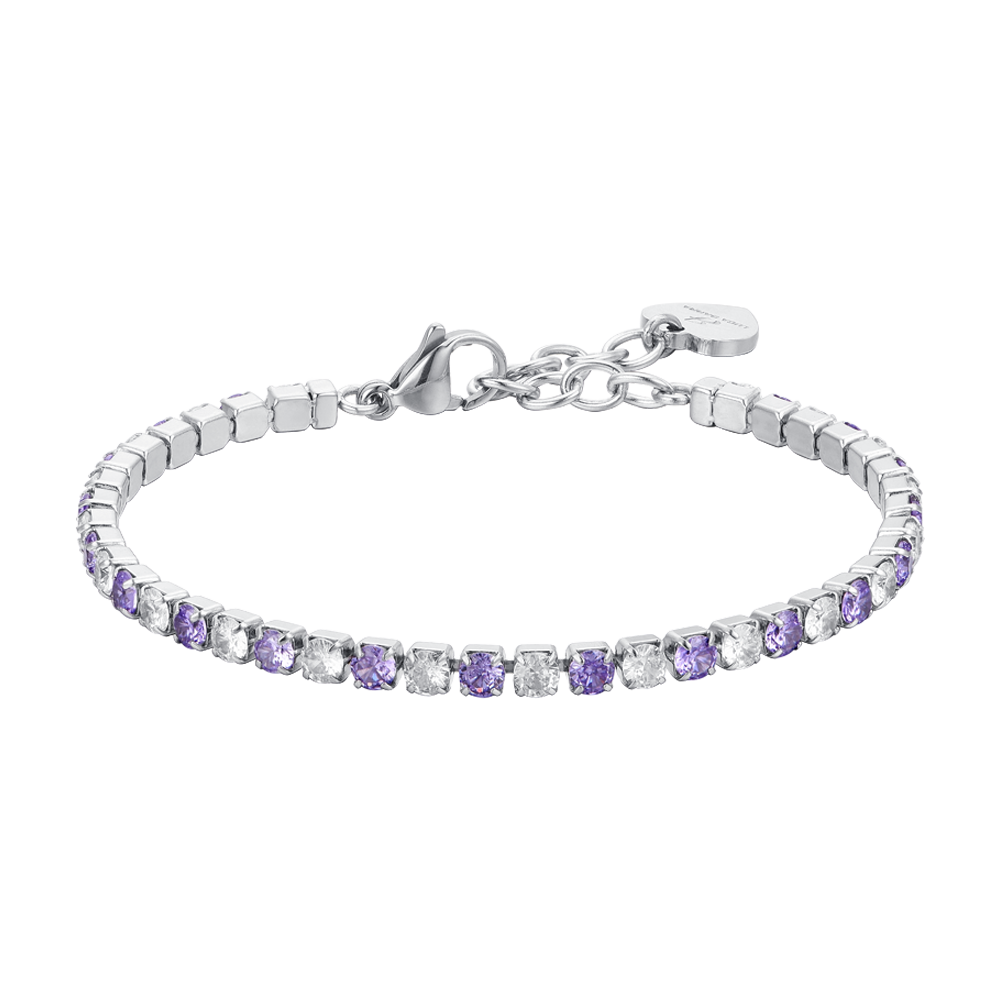 BRACCIALE TENNIS DONNA CRISTALLI VIOLA E BIANCHI