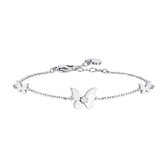 BRACCIALE DONNA IN ACCIAIO FARFALLE E ZIRCONI