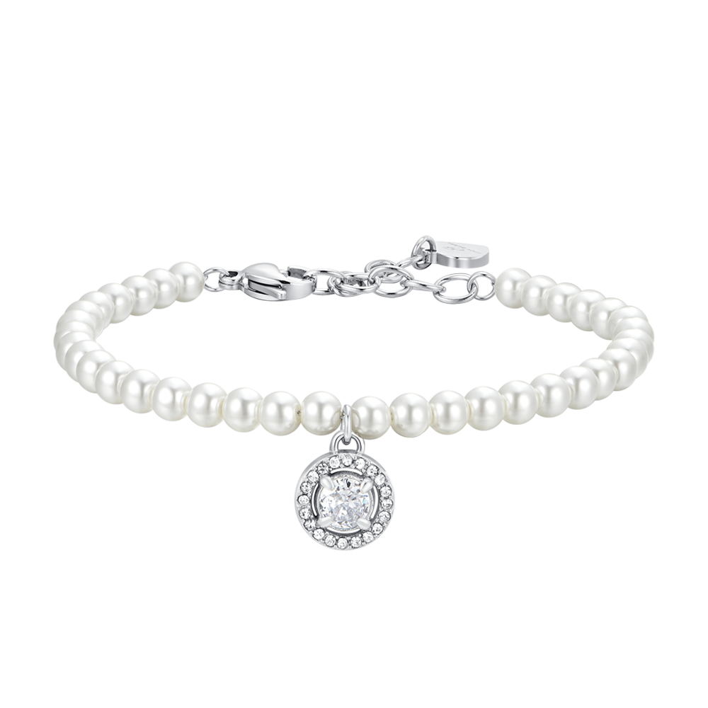 BRACCIALE DONNA IN ACCIAIO PERLE E ZIRCONE BIANCO