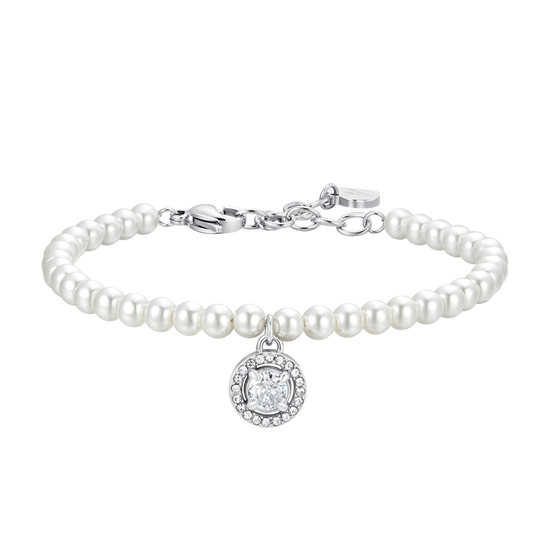 BRACCIALE DONNA IN ACCIAIO PERLE E ZIRCONE BIANCO