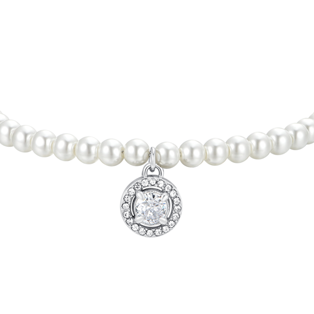 BRACCIALE DONNA IN ACCIAIO PERLE E ZIRCONE BIANCO