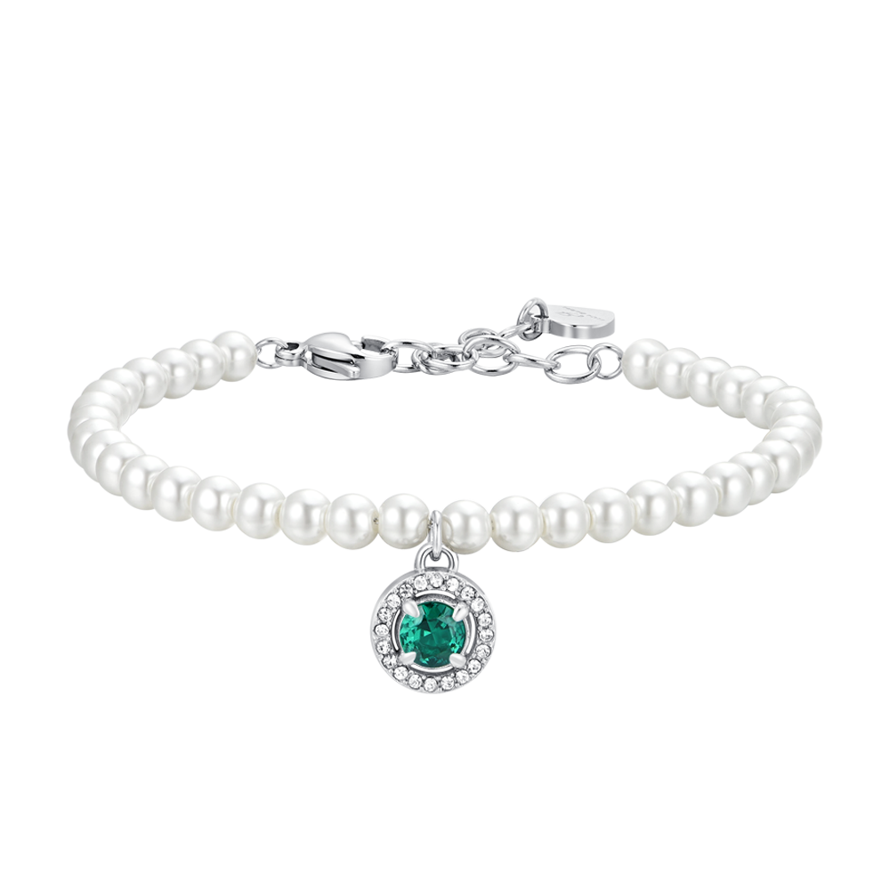 BRACCIALE DONNA IN ACCIAIO PERLE E ZIRCONE VERDE