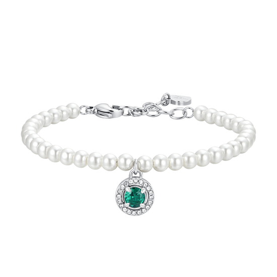 BRACCIALE DONNA IN ACCIAIO PERLE E ZIRCONE VERDE